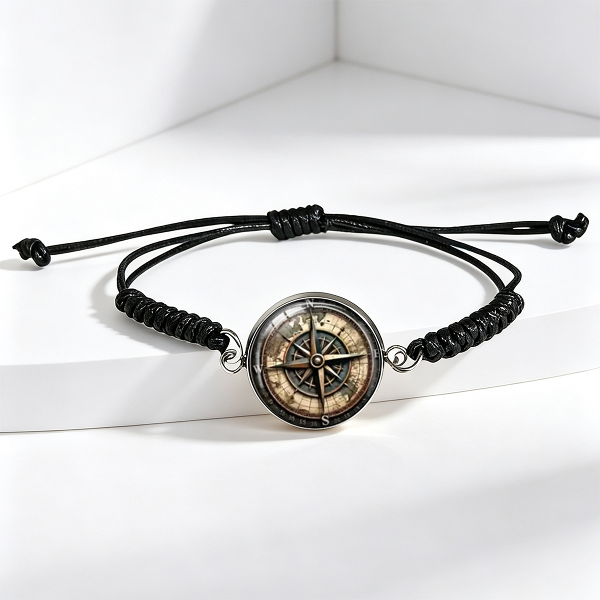 Unisex Nautical Compass World Map Pattern Adjustable Bracelet